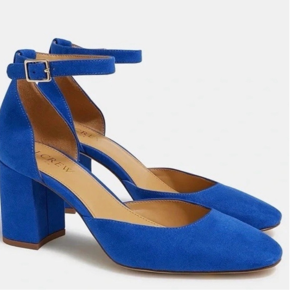 J. Crew Factory Blue Suede Ankle Strap Block Heels